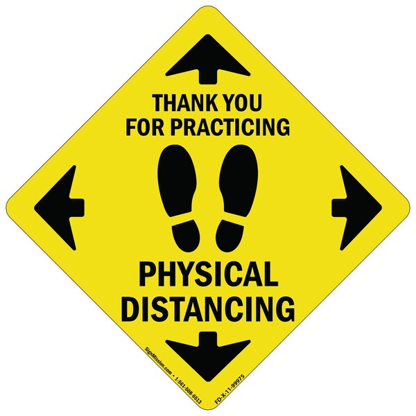 Signmission Thank You For Practicing Safe Distance Non-Slip Floor Graphic, 11in Vinyl, 11" x 11", 2-X-11-99975 FD-2-X-11-99975 - main