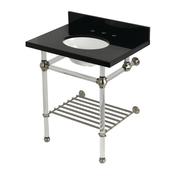 Kingston Brass 30-Inch Black Granite Console Sink with Acrylic Legs and Shelf, 8-Inch, 3-Hole KVPK30KAB8 - main