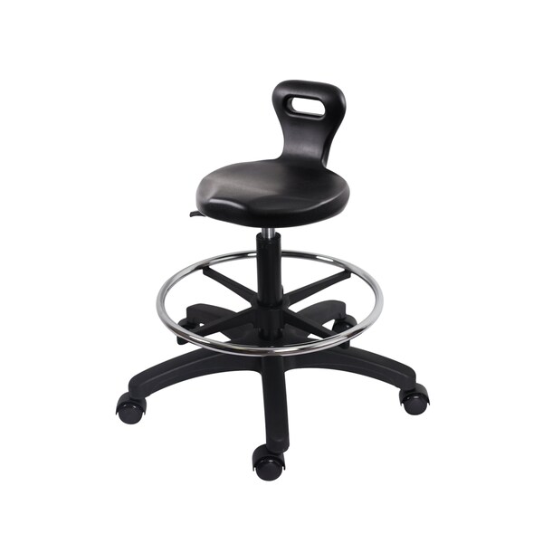 Blue Ridge Ergonomics Polyurethane Serpent Stool-Medium Bench Height with Chrome Foot Ring & Casters in Black Polyurethane PSPMBSL-RG-CF-RC-BLK - main