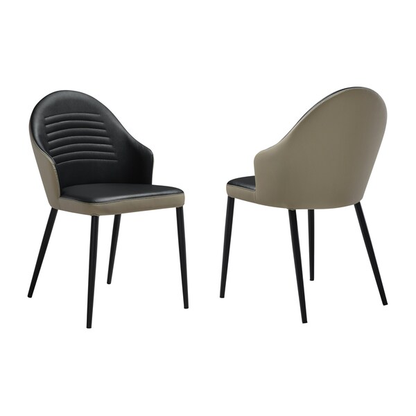 Armen Living Rocco Upholstered Dining Chair in Taupe Gray and Black Faux Leather w Black Metal Legs - Set of 2 LCROSITAGRYBLK - main