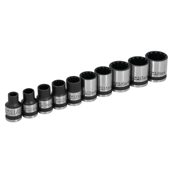 Performance Tool 10 pc. 3/8 in. Dr. Spline Socket Set, Universal Fit, SAE/MET W38194 - main