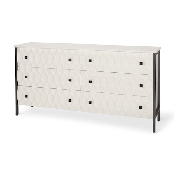 Homeroots 63in Gray And White Wood Carved Geometric Six Drawer Sideboard 611019 - main
