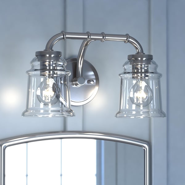 Vaxcel Toledo 2 Light Satin Nickel Industrial Jar Bathroom Vanity Fixture W0240 - main