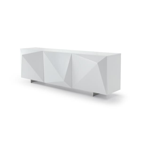 Homeroots 87in White Wood Carved Geometric Sideboard With Three Doors 719396 - main
