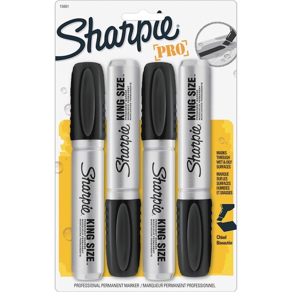 Sanford Sharpie, KING SIZE PERMANENT MARKER, BROAD CHISEL TIP, BLACK, 4PK 15661PP - main