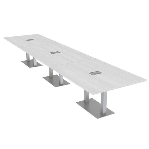 Skutchi Designs Rectangle Conference Table With Power Unit, 48 in W, 216 in L, White HAR-REC-48X216-DOU-WA7976-ESIL - main