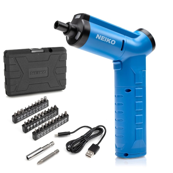 Neiko Rechargeable 3.6V Cordless Screwdriver Set, 34-Piece 0.25 in Hex Shank, USB-C Charger Included 10580A - main