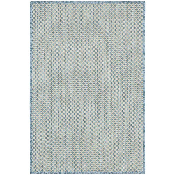 Homeroots 2' X 3' Aqua And Ivory Geometric Indoor Outdoor Area Rug 573876 - main