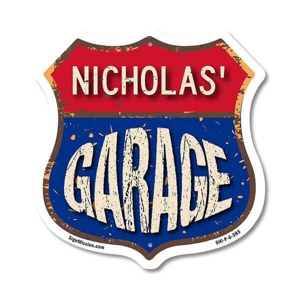 Signmission Nicholas's Garage, 6 Inch X 6 Inch, Plastic Sign SHI-P-6-383-NICHOLAS - main