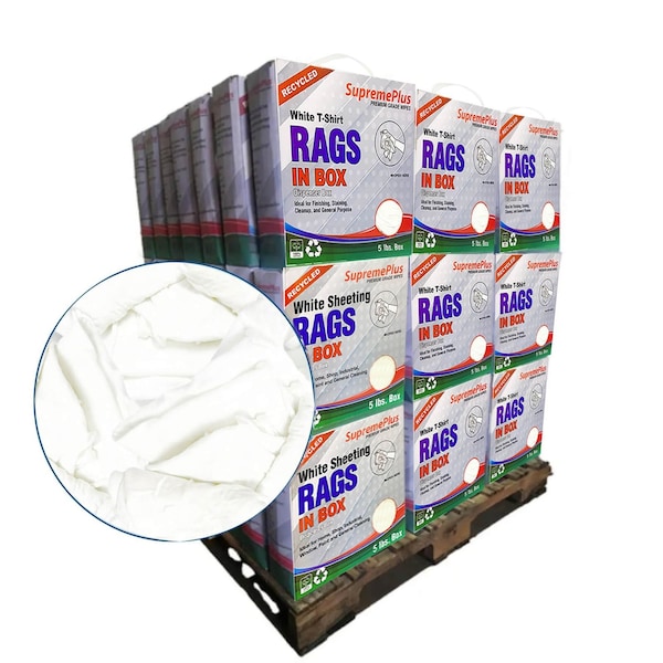 Supremeplus Recycled White Knit T-Shirt Cleaning Rags, 800 lbs. Pallet, 160 x 5 lbs. Compressed Box, 160PK SP-8179 - main