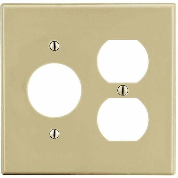 Hubbell Wiring Device-Kellems Duplex Receptacle Wall Plate, Number of Gangs: 2 Plastic, Satin Finish, Ivory P78I - main