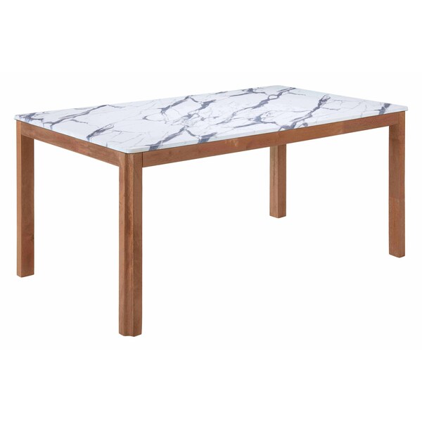 Homeroots 63" White And Natural Faux Marble And Solid Wood Dining Table 602242 - main