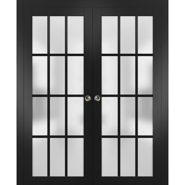 Sartodoors Sliding French Double Pocket Doors Frosted Glass 12 Lites, Felicia 3312 Matte Black, Kit Trims Rai FELICIA3312DP-BLK-48 - main