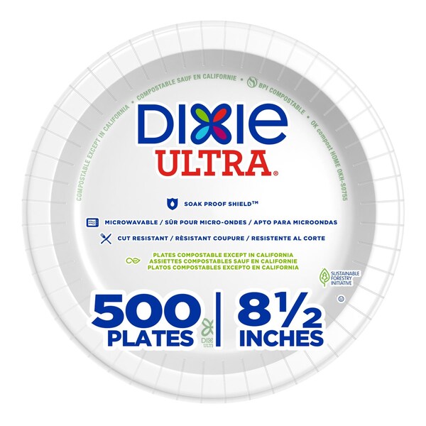 Dixie Disp Paper Plate, 8 1/2", Wht, SXP9W, PK500 SXP9W - main