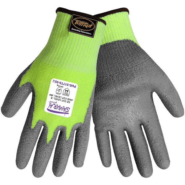 Global Glove PUG-517TS Samurai Gloves, Hi-Vis, TuffKut, Grey Polyurethane Palm, 2XL, 12PK PUG-517TS-11 - main