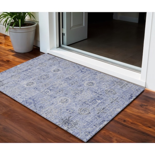 Homeroots 3' X 5' Blue And Gray Damask Washable Indoor Outdoor Area Rug 604186 - main