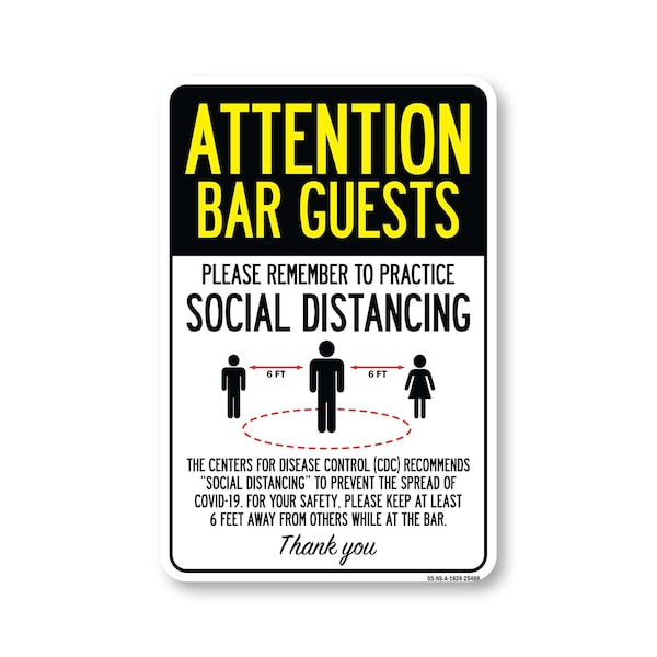 Signmission Public Safety, Bar Guests Practice Social Distancing, 24in X 18in Aluminum, OS-NS-A-1824-25408 OS-NS-A-1824-25408 - main
