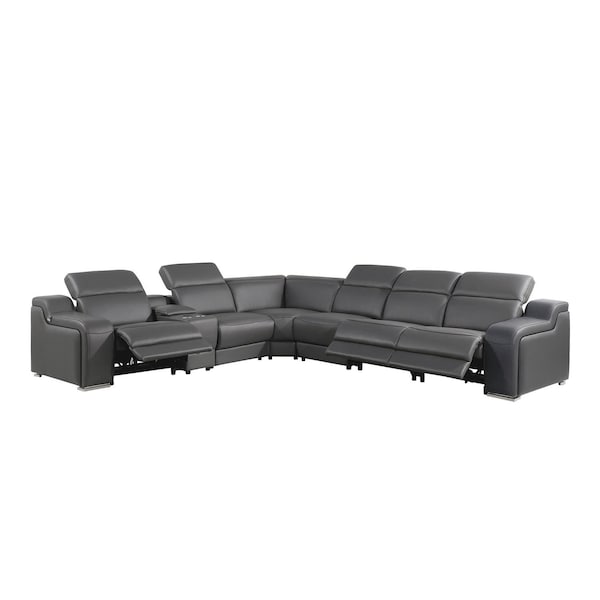 Homeroots Gray Italian Leather Power Reclining Curved Seven Piece Corner Sectional With Console 544983 - main