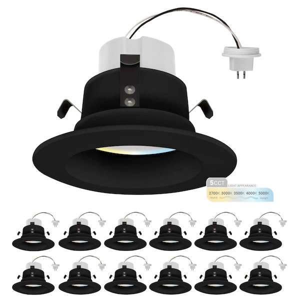 Nuwatt 4 Inch Black MR16 LED Retrofit 12V Recessed Downlights, 2700K-5000K, 600LM, GU5.3 Base, 12PK NW-DL-4-MR16-LV-5CT-BLK-12P - main