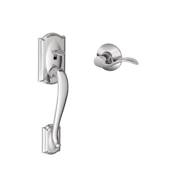 Schlage Residential Left Hand Camelot with Accent Lever Bottom Half Handleset with 16080 Latch and 10063 Strike FE285CAM625ACCLH - main