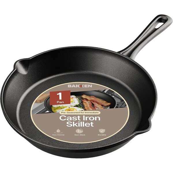 Bakkenmaster Bakken 10 in Cast Iron Skillet, Pre-Seasoned Frying Pan, Even Heat, Stove & Oven Safe BAKCAST10S - main