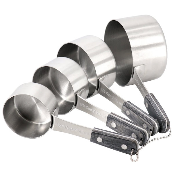 Oster Blakeley 4 Piece Stainless Steel Measuring Cup Set in Dark Gray with Wood Handles 141103.04 - main