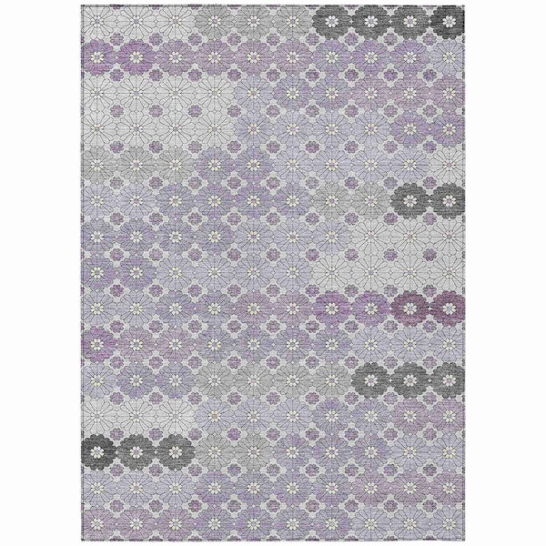 Homeroots 10' X 14' Lavender Gray And Ivory Floral Washable Indoor Outdoor Area Rug 617511 - main