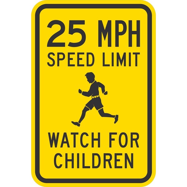 Lyle 25 MPH Speed Limit Watch For Children (w/graphic), 24x30, Engineer Grade, Yellow G-13993-EG_24x30 - main