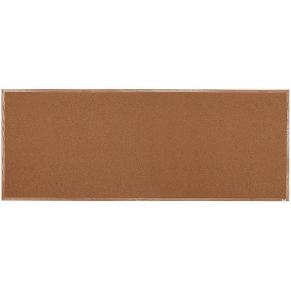 Aarco Natural Pebble Grain Cork Bulletin Board Oak Frame 48"x120" OB48120 - main