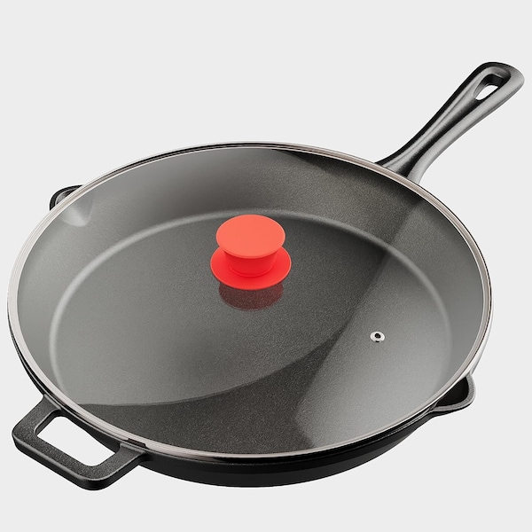 Bakkenmaster Bakken 15.5 in Pre-Seasoned Cast Iron Skillet with Glass Lid & Silicone Handle, Oven Safe BAKCAST222 - main