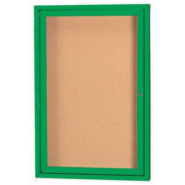 Aarco Enclosed Natural Pebble Grain Cork Bulletin Board w/ Green Powder Coated Al Frame, 24''Hx18''W DCC2418RG - main