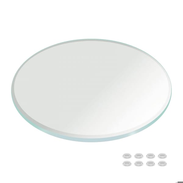 Fab Glass And Mirror 48in Round Ultra Clear Glass Table Top, Beveled Edge, Low Iron Extra Clear Tempered Glass 1/ LI-48RT12THBE - main