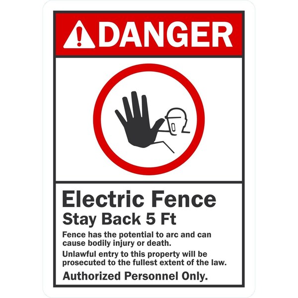 Lyle Electric Fence Stay Back 5 Ft. Authorized Personnel, 10x14, Non-Reflective, White G-1361-PL_10x14 - main