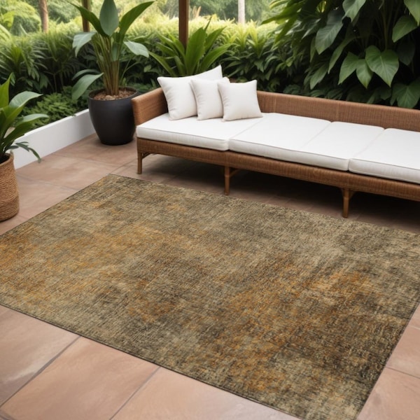 Homeroots 9' X 12' Brown Beige And Taupe Abstract Washable Indoor Outdoor Area Rug 577647 - main