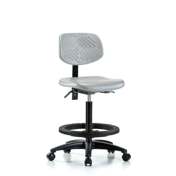 Blue Ridge Ergonomics Poly Chair-High Bench Height with Seat Tilt, Black Foot Ring, & Casters in Gray Poly PHBCH-RG-T1-A0-BF-RC-GRY - main