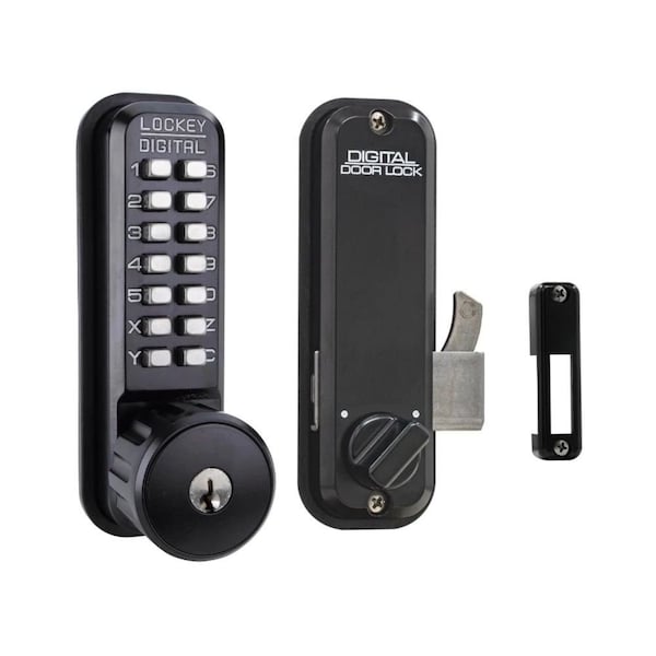 Lockey Usa Lockey Mechanical Keyless Surface Mount Hook Bolt with Key Override Jet Black Finish 2500JBMGKA - main
