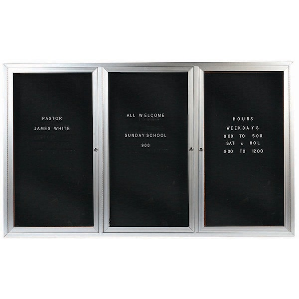 Aarco Enclosed Letter Board Directory w/ Clear Satin Anodized Aluminum Frame, 48''Hx72''W, 3 Doors ADC4872-3 - main