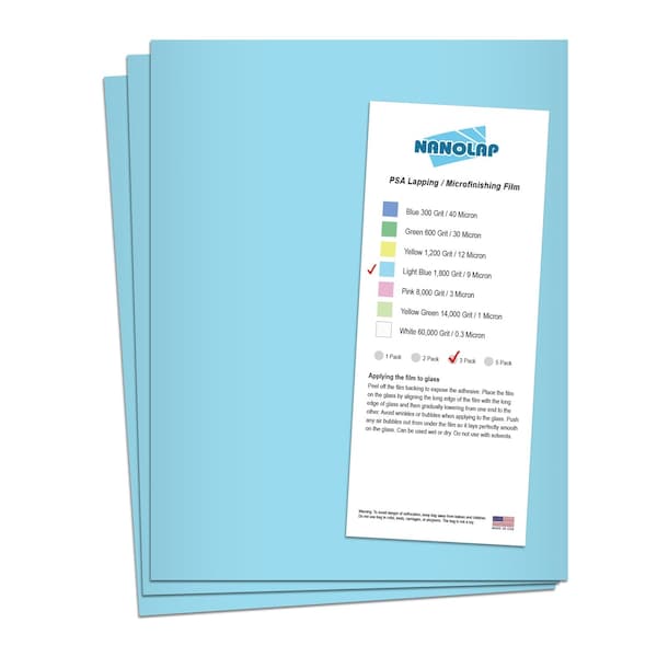 Nanolap PSA Lapping Film, 3 Pc 9 Micron (1,800 Grit), 8-0.5 in x 11 in Microfinishing Fine Sanding Paper 61574N - main