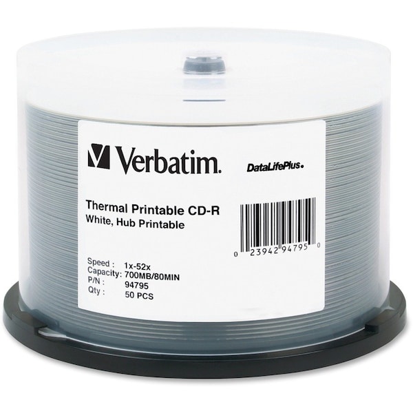 Verbatim DataLifePlus 94795 CD Recordable Media - CD-R - 52x - 700 MB - 50 / Pack - White 94795 - main