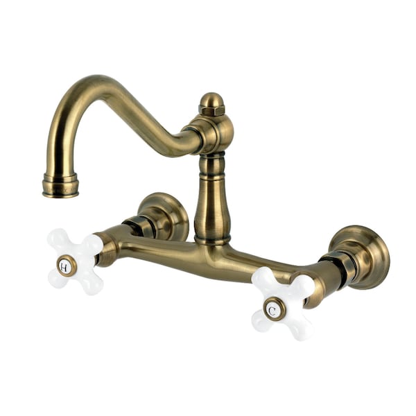 Kingston Brass Double-Handle Wall Mount Bathroom Faucet, Antique Brass KS3243PX - main