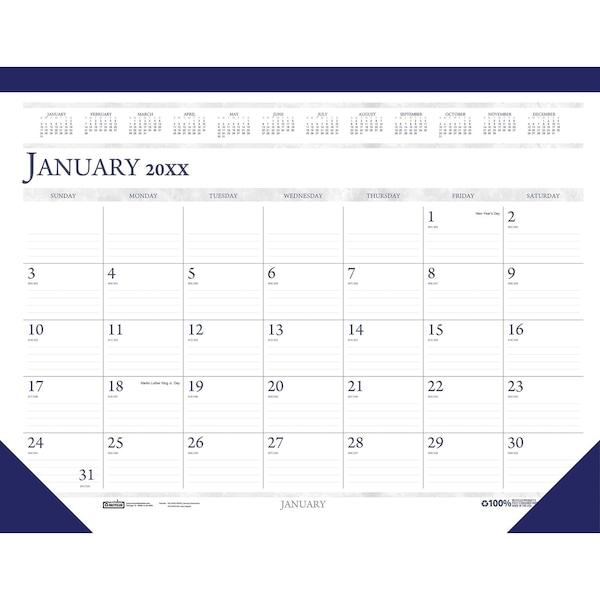 House Of Doolittle Monthly Desk Pad Calendar, Classic, 12 Months, Jan-Dec, 22 in x 17 in, Blue/Gray 150 - main