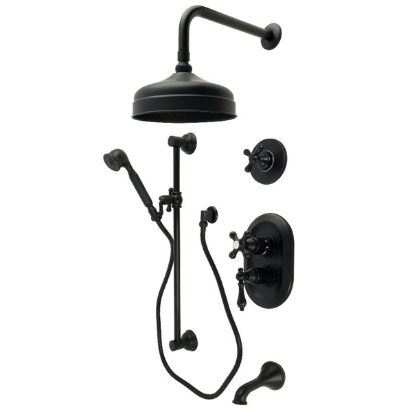 Kingston Brass Thermostatic Tub and Shower System, Matte Black KSK36300AX - main