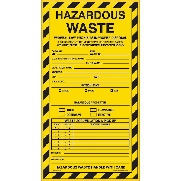 Accuform SAFETY LABEL HAZARDOUS WASTE 11 in x 6 in MHZW12PSP - main