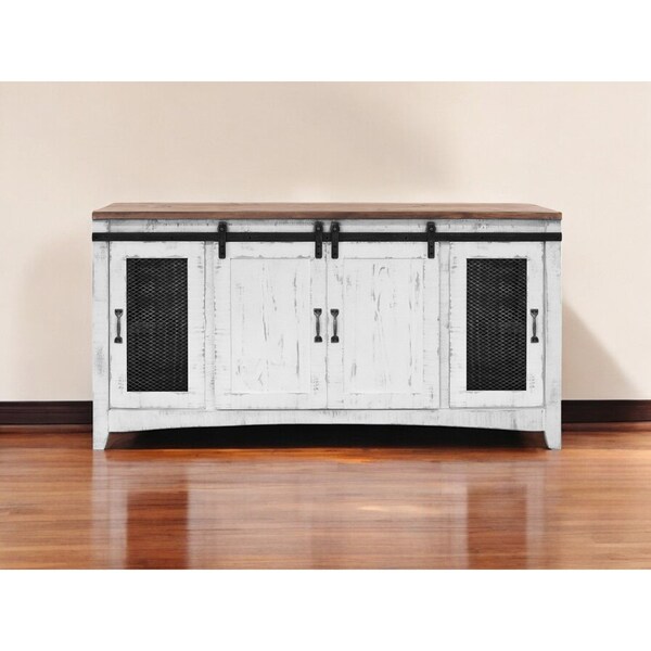 Homeroots 68" White Solid Wood Cabinet Enclosed Storage Distressed TV Stand 528704 - main