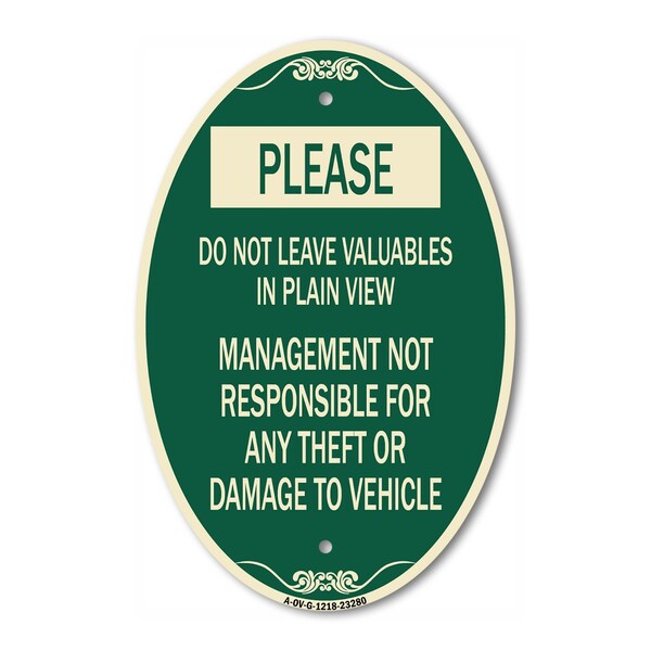 Signmission Please Do Not Leave Valuables in Plain View M, 12 In X 18 In Architectural, Heavy Gauge Aluminum A-OV-G-1218-23280 - main