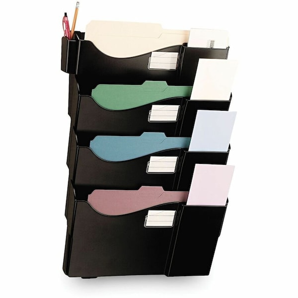 Universal Grande Central Filing System, Four Pocket, Wall Mount, Plastic, Black UNV08137*** - main