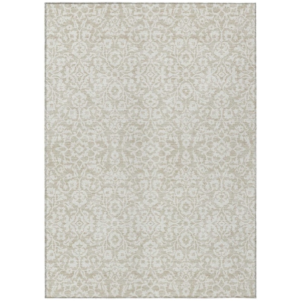 Homeroots 5' X 8' Beige And Ivory Damask Washable Indoor Outdoor Area Rug 595122 - main