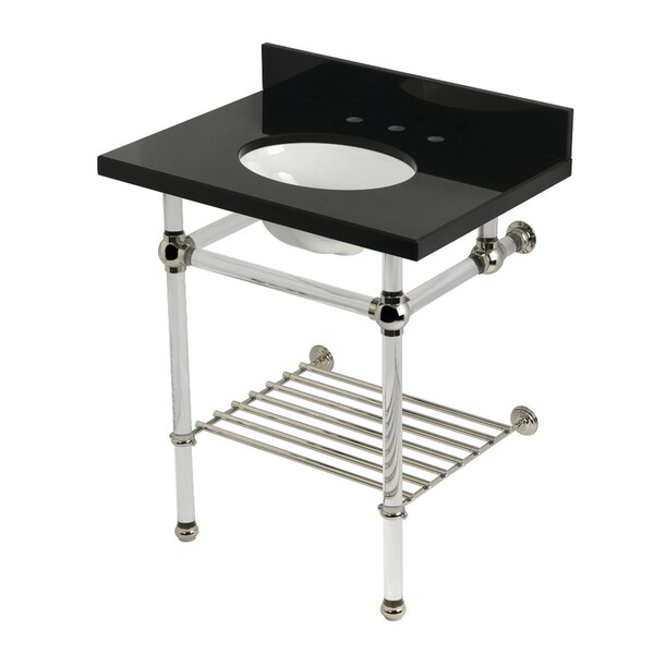 Kingston Brass 30-Inch Black Granite Console Sink with Acrylic Legs and Shelf, 8-Inch, 3-Hole KVPK30KAB6 - main