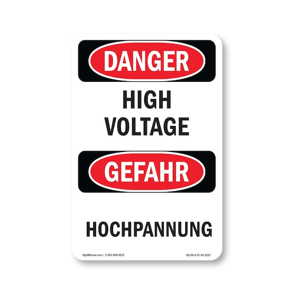 Signmission Safety Sign, OSHA Danger, 7" Height, High Voltage Bilingual, D-57-VG-1327 OS-DS-D-57-VG-1327 - main