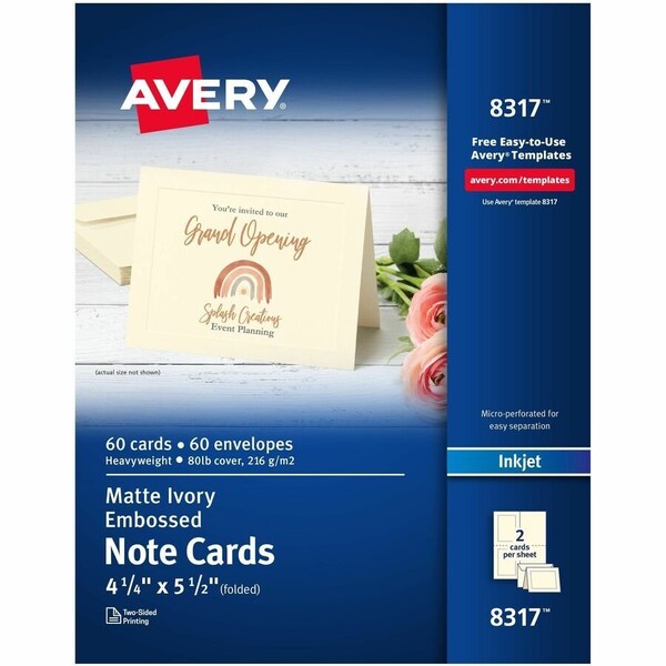 Avery Inkjet Embossed Note Cards, 5-1/2" x 4-1/4", Matte, Ivory, 60 Cards/Box 8317 - main